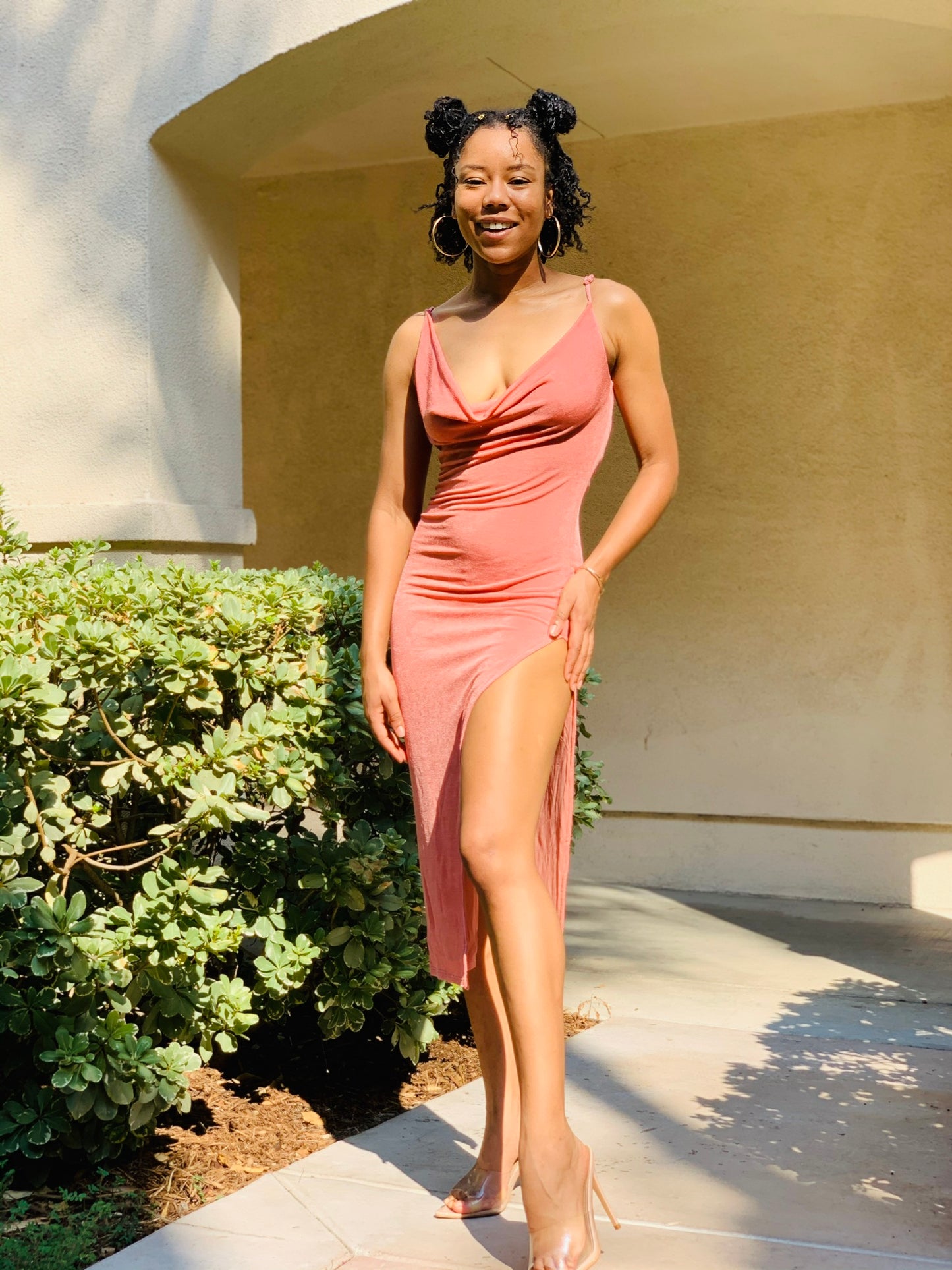 Out In A Split Dress - Mauve - Lavish Accessories & Shoe House