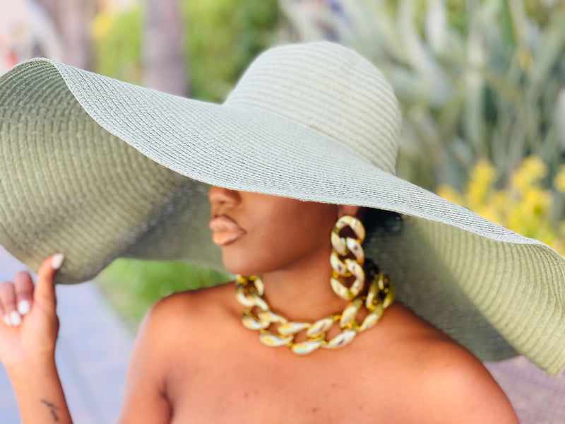 Beach Babe Straw Hat - Sage Green
