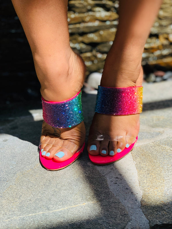 Jazzy Rainbow Mules - Pink - Lavish Accessories & Shoe House