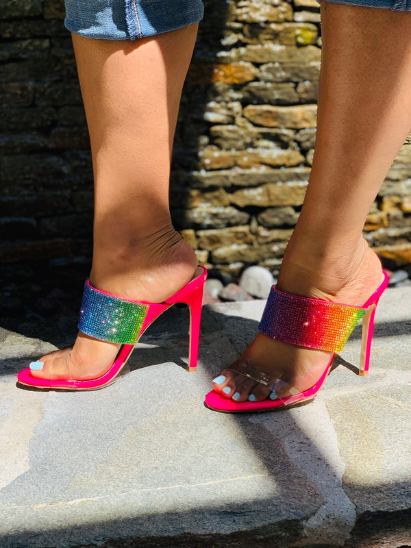 Jazzy Rainbow Mules - Pink - Lavish Accessories & Shoe House