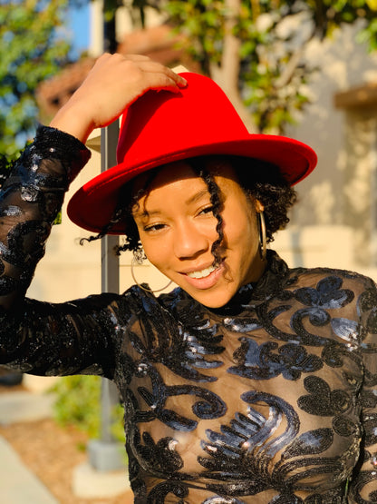 Kelly Fedora - Red - Lavish Accessories & Shoe House