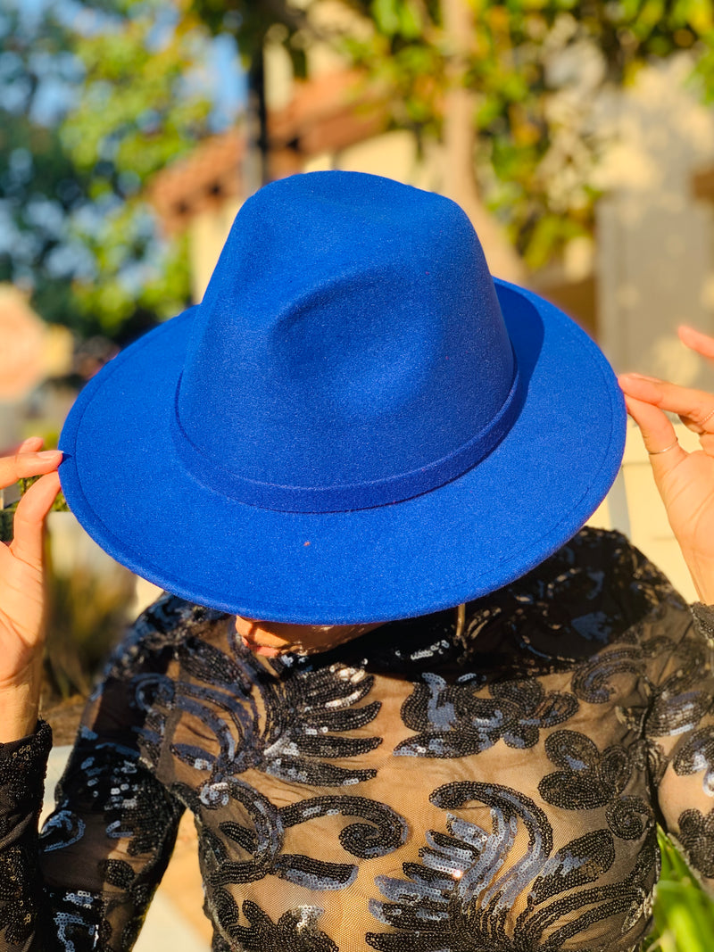 Royal Blue Fedora With Feathers 