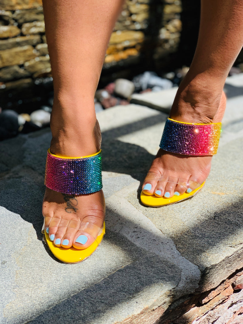 Jazzy Rainbow Mules - Yellow - Lavish Accessories & Shoe House