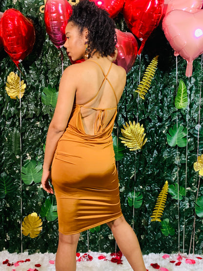 Satin Nights Dress - Camel